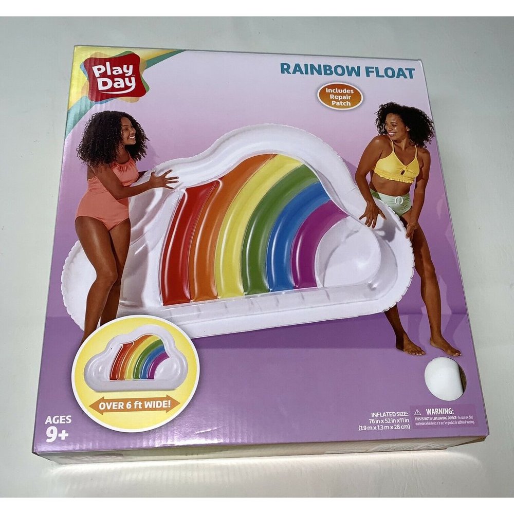 Play Day Inflatable Rainbow Swimming Pool Float 6FT Cloud Shape